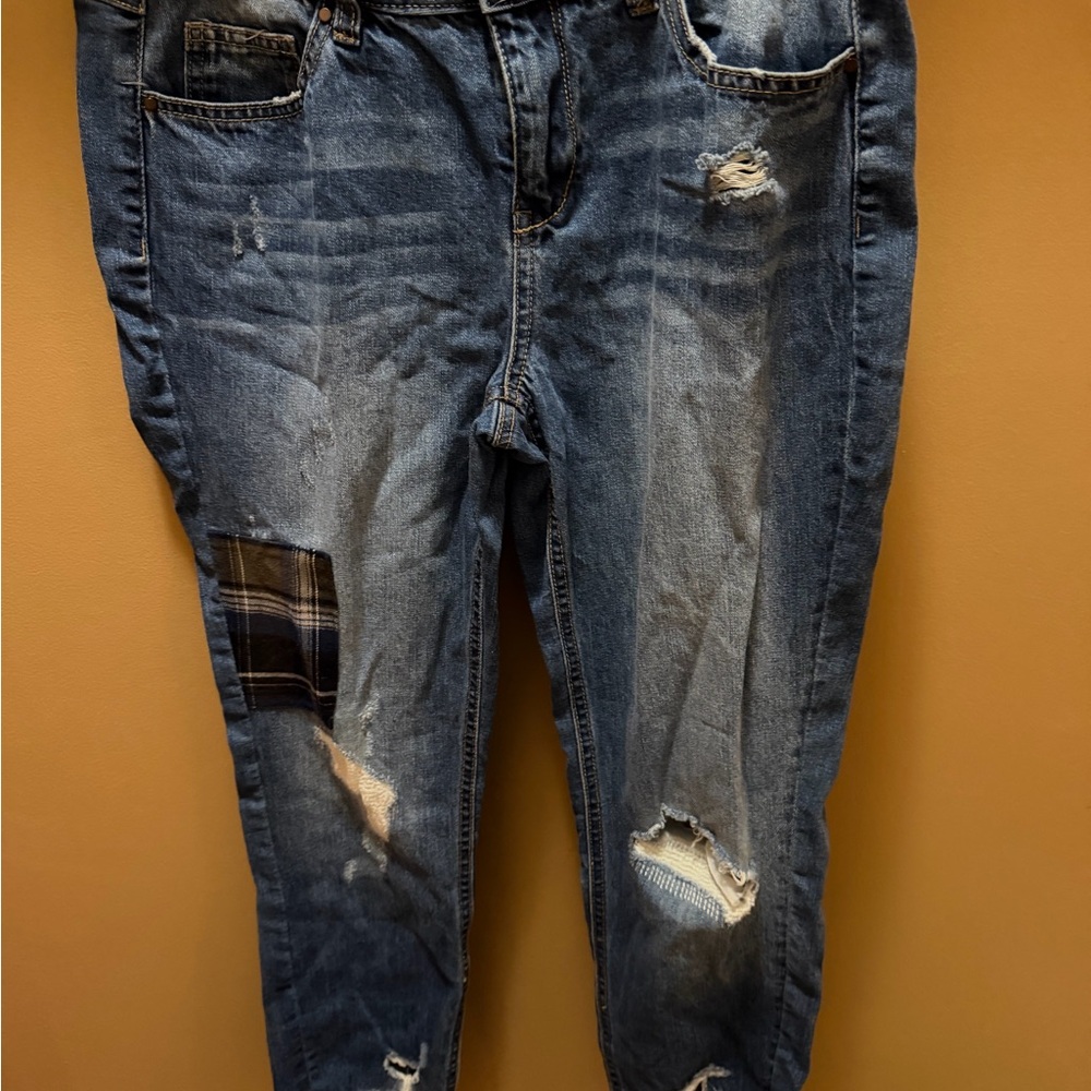 Natural Reflections Distressed Blue Patchwork Women’s Jeans